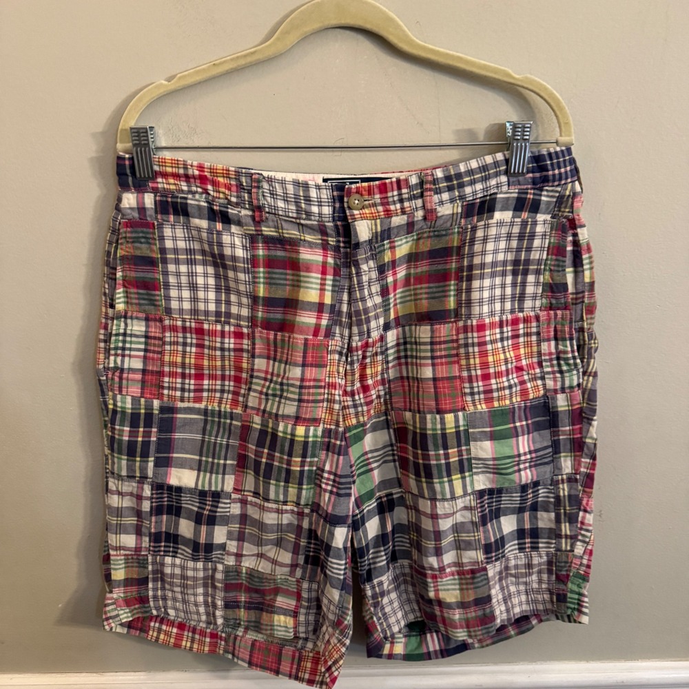 Polo Ralph Lauren Mens Patchwork Madras Plaid Shorts Size 34 Multi Color Cotton